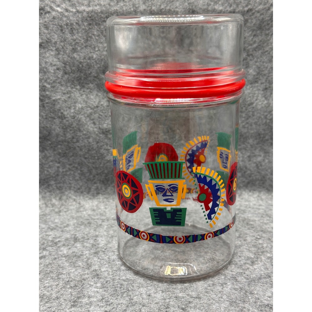 Le Parfait France Vintage Glass Canister Aztec Tribal Seal Made in France